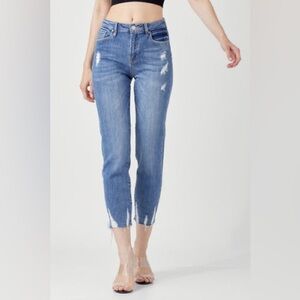 Risen Boyfriend High Rise Distressed Jeans | Size 1XL